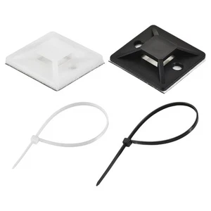 Lot de 100 attaches de câble adhésives nylon 30 mm x 30 mm avec trou de vis blanc noir - Photo 1/5