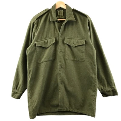 British Army Mens Wool Flannel Combat Shirt Green Ladybird Belfast 1960s L - Image 1 of 4
