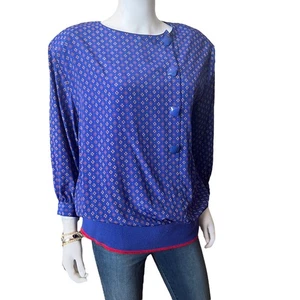 Vintage 80s Lindsey Blake Cobalt Blue Asymmetrical Button Blouson Top, 16 - Bild 1 von 6