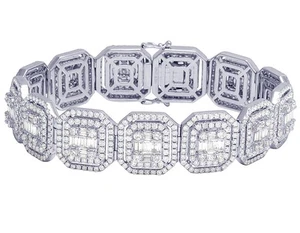 Mens Square Baguette Diamond Statement Designer 14K White Gold Bracelet 16 3/4CT - Picture 1 of 6