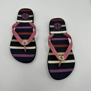 Tory Burch rosa Riemen mehrfarbig Streifen Flip Flops Größe 9  - Bild 1 von 8