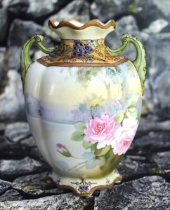 Antique Nippon Enameled Porcelain Vase Hand Painted Morimura Bros - Picture 1 of 16