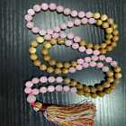 8mm 108 wood grain stone pink crystal beads knot necklace Rustic Peace Teenagers