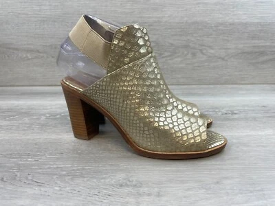 Donald J Pliner Khloe Women's Heel Slingback PeepToe Leather 6.5M Gold Snakeskin - Image 1 of 4