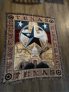 Vintage State of Texas Lone Star Hauptstadt Gebäude Wandteppich Stil Überwurf 58”x48” - Bild 1 von 6