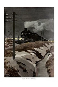 Locomotive in the wind XL 1908 art print by Adalbert Holzer * in Munich - Picture 1 of 1