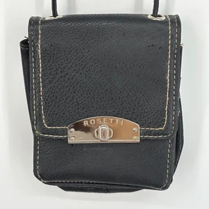 Borsa donna Rosetti piccola a tracolla organizer carte pelle nera ciottolata - Foto 1 di 8