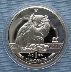 1995 Isle of Man 1 Crown Turkish Cat 1 oz .999 Silver Proof Coin - Picture 1 of 17