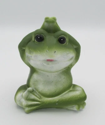 Zen  Frog Green Buddha Figure Garden Shelf  Decor Meditating 4" x 3.5" - Image 1 of 4