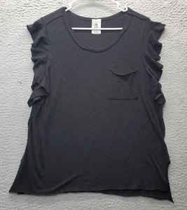 We The Free T Shirt Top Womens Large Black Cotton Slit Ruffle Sleeve Round Neck - Picture 1 of 8