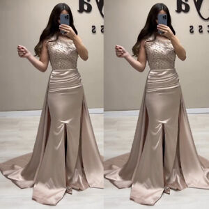 Mermaid Prom Dresses With Train Sexy Split Sleeveless Sequined Evening Gowns