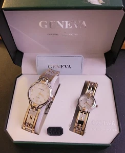 Vintage Geneva Classic Collection Quartz Watch Set Men's & Women’s Unisex Silver - Picture 1 of 7