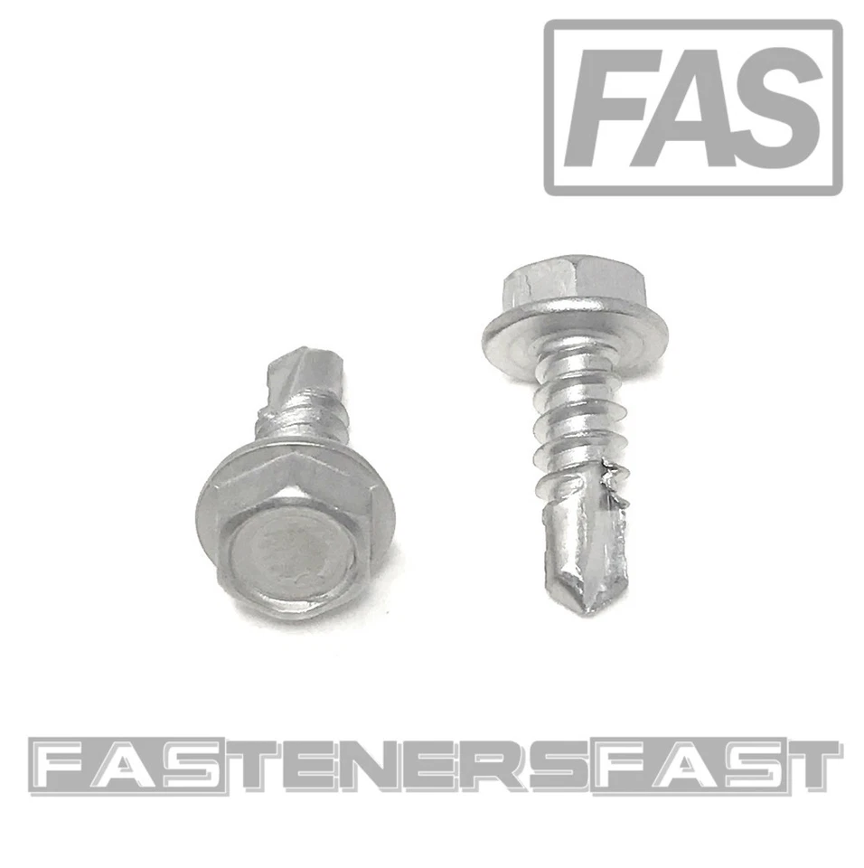 FAS (100) #8 x 1/2 Stainless Steel Hex Washer Head Self Drilling Tapping TEK Screws