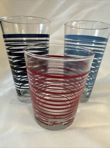 Vtg Striped Fiesta Glass Tumblers Two 6” (Blue & Black) And One 4.5” (Paprika) - Picture 1 of 14