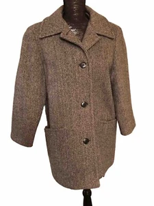 Vintage J & H Fashions 1960's? Houndstooth Wool, lined Pea Coat Women’s M Granny - Picture 1 of 9