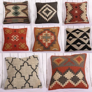 Kilim Jute Cover Pillow Handmade 18x18" Vintage Throw Case Decorative Cushion - Picture 1 of 10
