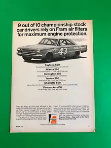 1967 PLYMOUTH GTX NASCAR FRAM ORIGINAL VINTAGE PRINT AD ADVERTISEMENT PRINTED - Picture 1 of 1