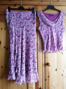 rosa Seide 2 Teiler Sommer Rock und Top Outfit / Hochzeit Outfit Gr. 16 - Bild 1 von 4