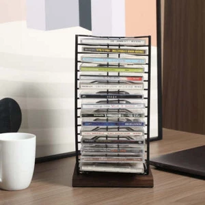 Metal Wire and Wood Base Compact Disc Holder Vertical Storage CD Display Rack - Picture 1 of 6