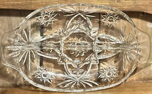 Vintage MCM Anchor Hocking Cut Glass Divided Crystal Glass Dish
