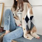 Women's Trendy Checkered Oversized Sweater Cardigan Button Knit Coat Top