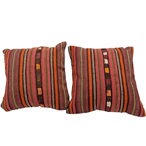 Kilim Turkish Rug Pillow Cover Set of 2 Decorative Handmade 16" Square - Picture 1 of 10