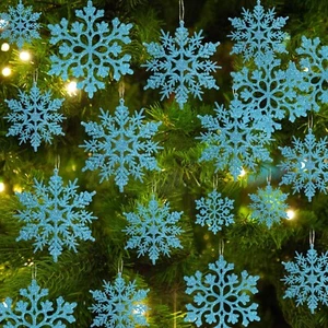 36pcs Christmas Light Blue Snowflake Ornaments Plastic Glitter Snow Flakes Or... - Picture 1 of 9
