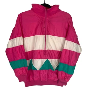 Vintage Pullover Neon Pink Patterned Lightweight Jacket Women's Size Medium M - Picture 1 of 11