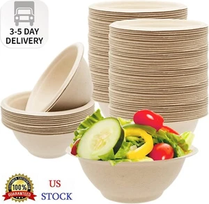 100 Pack 8oz Compostable Paper Bowls,Heavy-Duty Disposable Natural Bagasse Bowls - Picture 1 of 8