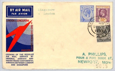 SINGAPORE Straits Air Mail IMPERIAL AIRWAYS FIRST FLIGHT GB Wales 1933 ZC73 Cover