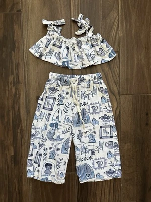 Conjunto de pantalones cortos de lino Noni para niñas pequeñas 3 años playa vacaciones naturales ricos Foto 1 de 4