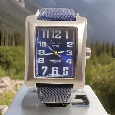Activa 495494 Swiss Made Quartz Watch BLUE TONE BLUE LEATHER BAND NEW BATTERY  - Image 1 of 4