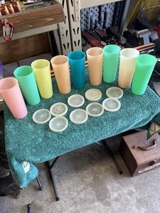 Lot of 9 Tupperware #107 Drinking Glasses Pastel WITH LIDS 16 oz - Picture 1 of 3