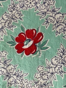 1 of 2 VTG FULL OPENED COTTON FABRIC FEEDSACKS RED ROSE FLORAL on AQUA BLUE - Picture 1 of 5