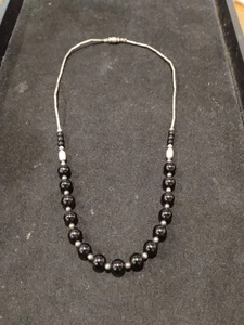 Vintage Sterlingsilber und schwarzer Onyx Perlen 18" Halskette - Bild 1 von 15