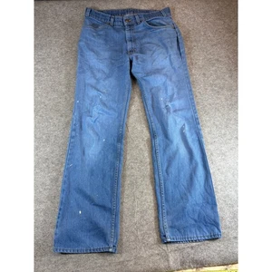 Pantalones de mezclilla Levis vintage años 70 para hombre talla 33 azul campana parte inferior naranja pestaña OshKosh grunge - Imagen 1 de 9