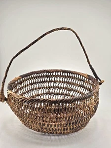 Woven Rattan Basket With Braided Handle  - Picture 1 of 10
