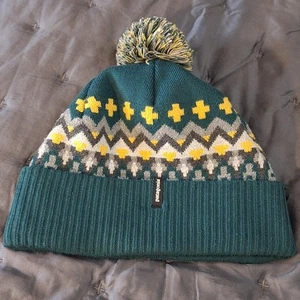 Patagonia Beanie UNISEX OSFM Teal Yellow Geometric Winter Outdoor Gorpcore Ski - Picture 1 of 5