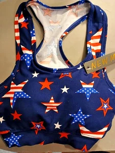 New-Mix USA Stars- Print Bra Top Racerback Sportsbra- Women, Navy Blue-,Size S/M - Picture 1 of 4