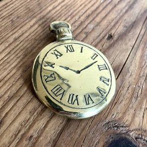 Vintage Brass Clock Pocket Watch Paper Weight Ornament Figurine - Picture 1 of 4