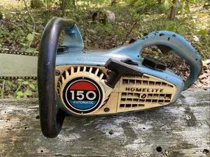 Vintage HOMELITE 150 AUTOMATIC Blue Chainsaw Chain Saw with 16" Bar *For Parts* - Picture 1 of 11