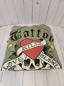 Ed Hardy Herz Totenkopf Hoodie Tattoo Panther olivgrün Herren Gr. Small - Bild 1 von 11