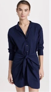 Xirena Size L • Arly Cotton Navy Long Sleeve Mini Shirt Dress Wrap Minimalist - Picture 1 of 12