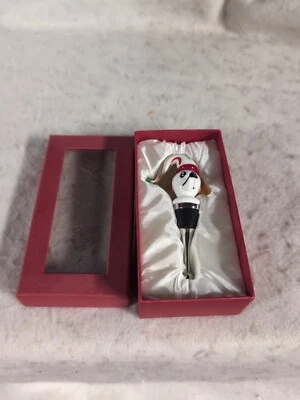 Tapón de botella de vino de vidrio - Perro de Navidad - NUEVO en caja Foto 1 de 4