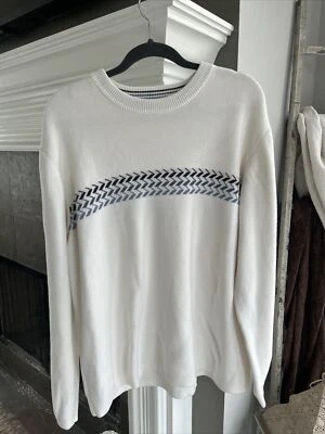 Suéter Bullhead Para Hombres XXL Azul Crema Mezcla de Lana Pullover Peso Pesado Cuello Redondo Foto 1 de 4