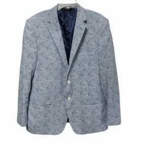 Linea Uomo White/Blue Paisley Cotton Men's 46L Jacket Sport Coat Blazer - Picture 1 of 15