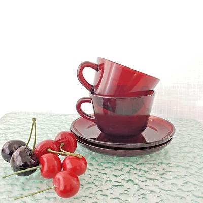 Anchor Hocking ROYAL RUBY Red Glass Tea Cup and Saucer, Sold Individually - Image 1 of 4