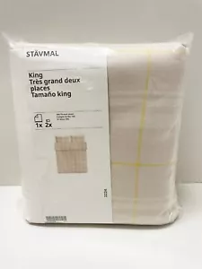 Ikea STAVMAL King Duvet cover and pillowcases beige-yellow/checkered - NEW - Picture 1 of 2