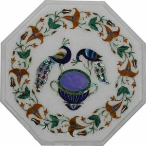 12" White Marble Table Top Pietra Dura Handmade Inlay Work - Picture 1 of 3