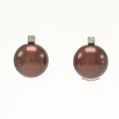 14k White Gold Diamond & Chocolate Pearl Studs - Image 1 of 3